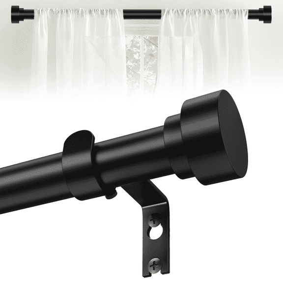 OLV 1" Heavy Duty Adjustable Black Curtain Rods for Windows, 30-60" with Decorative Solid Finial