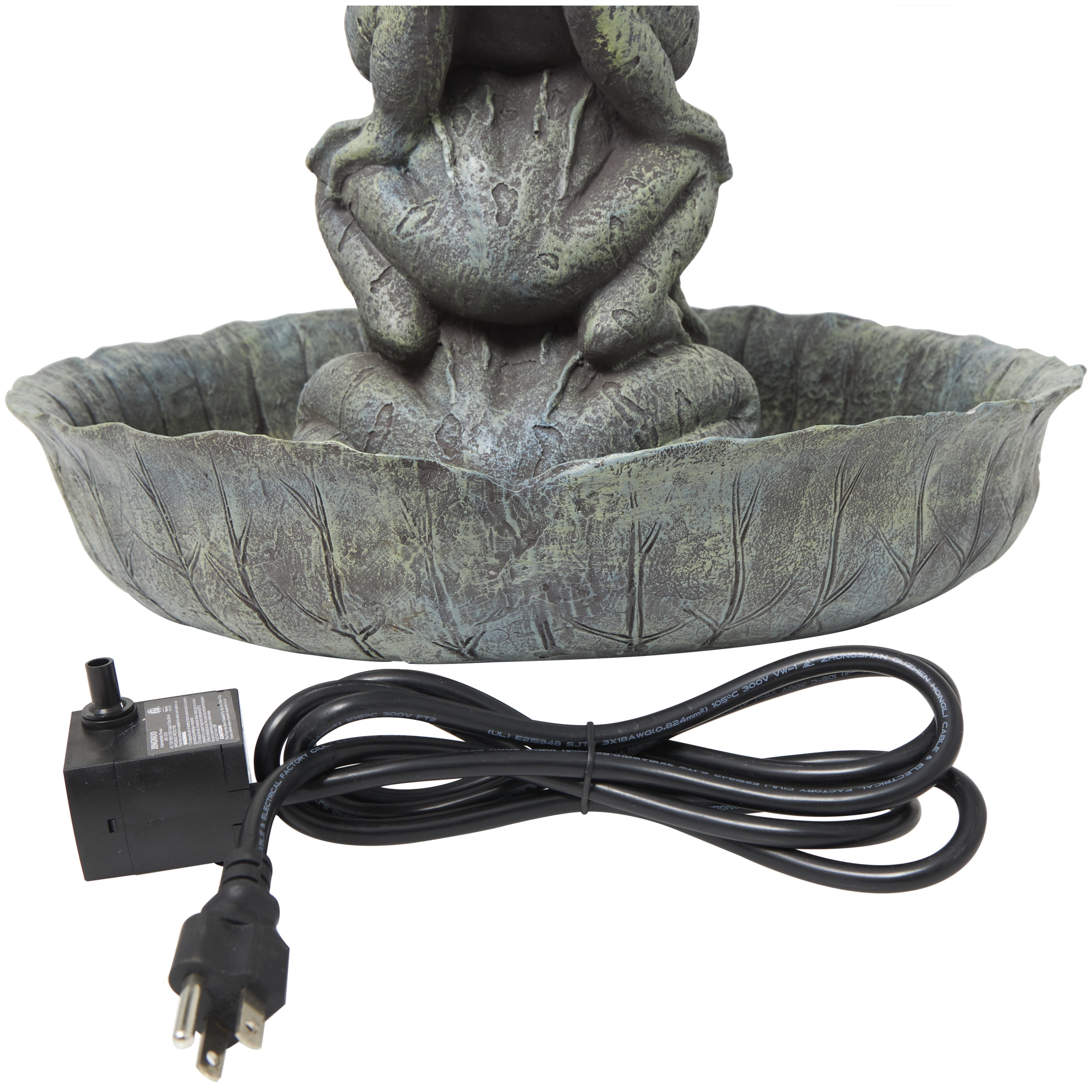 DecMode Green Stacked Frog Fountain Indoor Outdoor Decor with Bowl Base