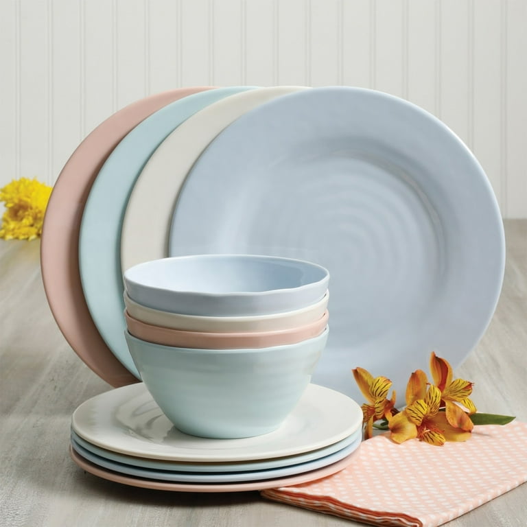 Gibson Home Brist Pastels 12 Piece Melamine Dinnerware Set Assorted Colors