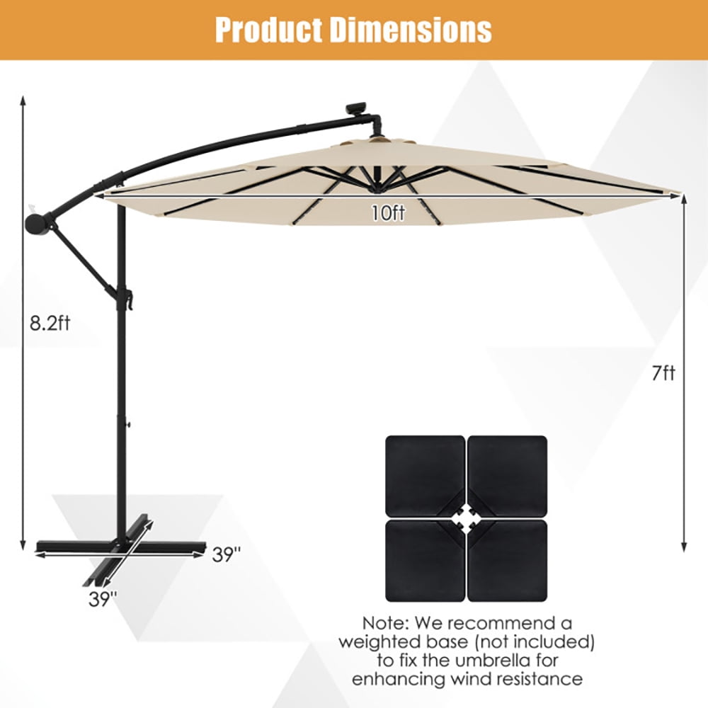 Aimee Lii 10 Feet Solar Offset Hanging Umbrella with 40 Lamp Beads and Solar Panel, Outdoor Umbrellas for Patio, Beige Aimee Lii 10 Feet Solar Offset Hanging Umbrella with 40 Lamp Beads and Solar Panel, Outdoor Umbrellas for Patio, Beige