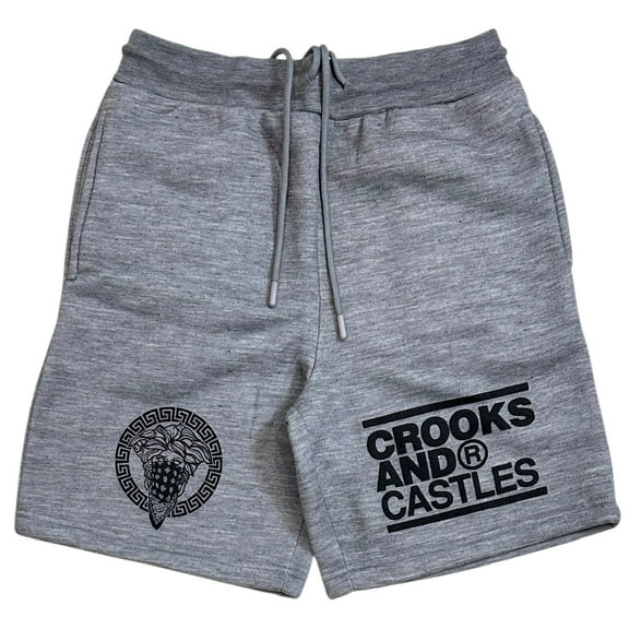 Crooks & Castles Men's Sweatshorts Bandito Medusa Fleece Shorts (Small, Heather Grey)