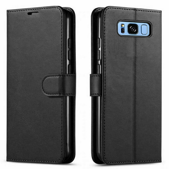 Samsung Galaxy S8 Case,Starshop Premium Leather Wallet Pocket Credit Card Slots-Black