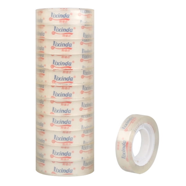Cinta adhesiva transparente para oficina, 12 rollos de 20 yardas, ideal para estudiantes y manualidades.