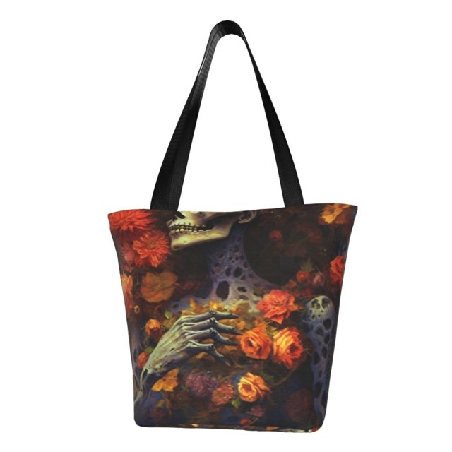Balery Vintage Floral Skull Bolsa de Hombro con Diseño, Bolsa Grande y Duradera, Bolsa Versátil para Compras