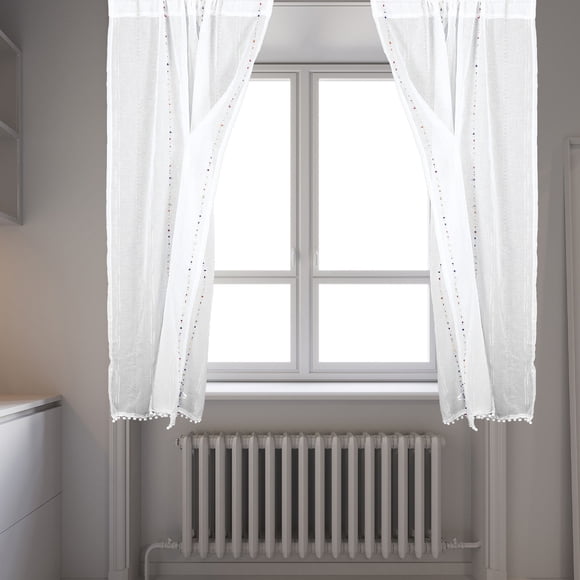 FONDOTIN Kitchen Window Curtain White Short Curtain with Easy Installation and Decorative Design