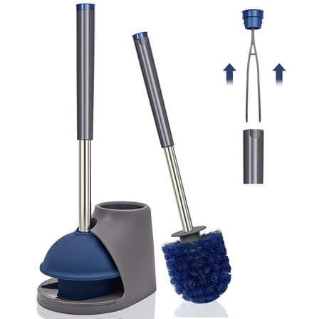 TidyBliss Toilet Brush and Plunger Set with Hidden Tweezers (Blue)