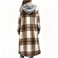 thumbnail image 5 of Usloyux Women's Plaid Hooded Zip Up Cardigans Long Sleeve Longline Coats with Chest Pockets Casual Fall Winter Tops, Beige 2XL, 5 of 7