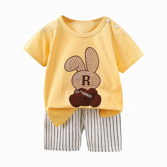 Hessimy Toddler Boy Summer Clothes Set Letter Print Crew Neck Short Sleeve T-Shirts Elastic Waist Shorts 2Pcs Outfits,Crew Neck（Light Yellow,5-6 Years)