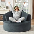 thumbnail image 5 of Muumblus 48.8" Oversized Accent Barrel Chair, Fluffy Round Lazy Sofa Chair for Adults, No Assembly Required, Dark Gray Corduroy, 5 of 9