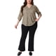 thumbnail image 2 of Blusa de mujer plus size Agnes Orinda, con diseño de cuadros, plisada en la parte trasera, cuello en V, mangas 3/4, estilo casual, talla 4X, color caqui, 2 of 6