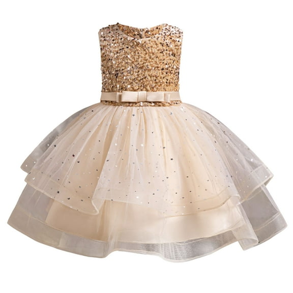 Ymyiu Dress Toddler Girl Dress Elegant Sleeveless A-Line Ball Gowns Formal Communion Wedding Party Dresses 3T 4T (Beige,3-4 Years)