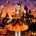 thumbnail image 2 of Mnyotv Irregular Mesh Dresses for Girl Halloween Outfits Puff Sleeve Dress Witch Hats and Pumpkin Buckets Size 9-10Y, 2 of 7