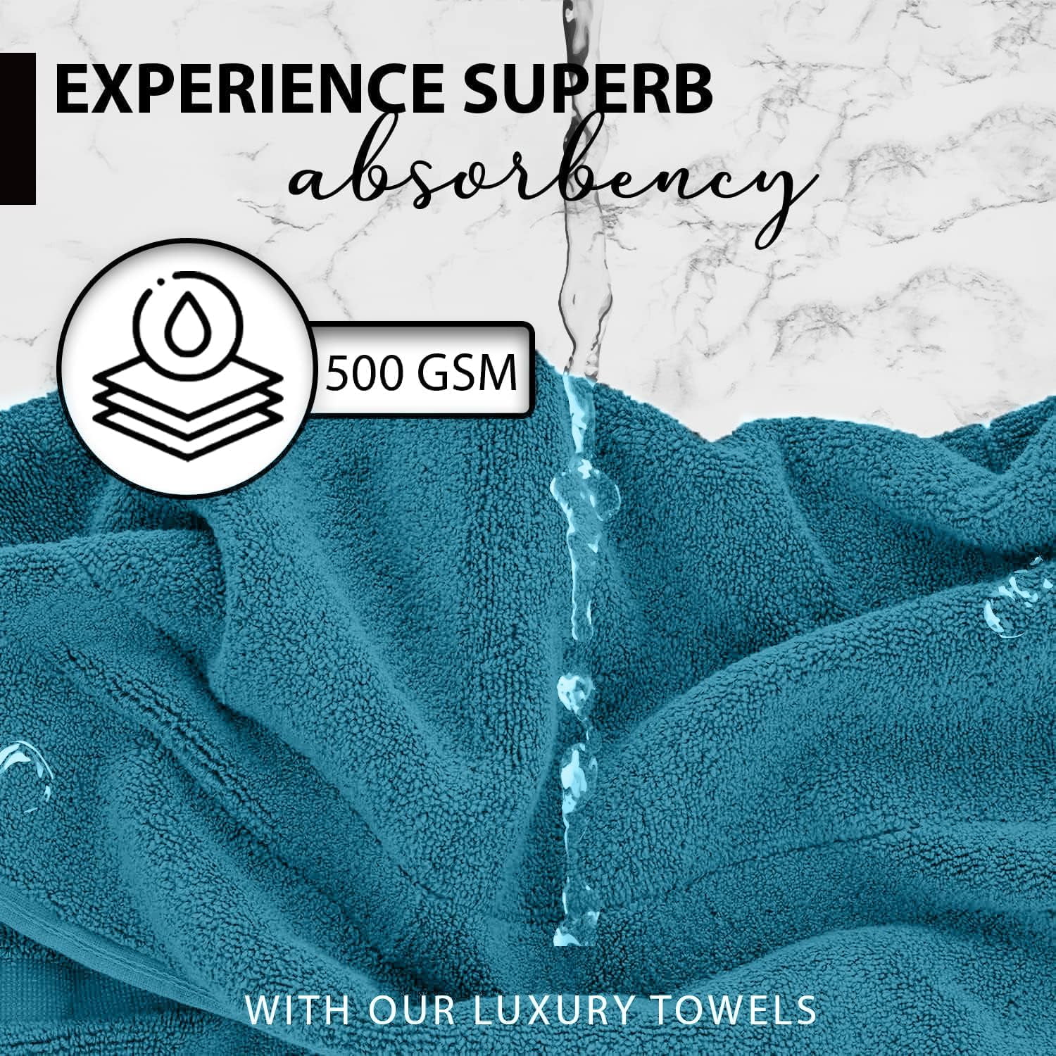 KAHAF COLLECTION 100% Cotton Bath Towels, 24x48 Pack of 6 Towels, Quick Dry, Highly Absorbent, Soft Feel Towel, Gym, Spa, Bathroom, Shower, Pool, Luxury Soft Towels (Aqua, 24x48-6 Pack)