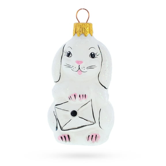 Whimsical Bunny Messenger with Envelope Glass Ornaments