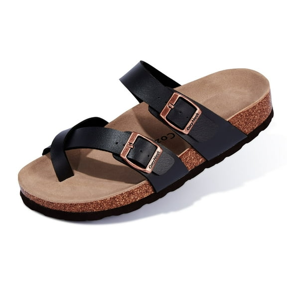 CozyNest GLOW Adjustable Slide Sandals for Women and Men Cork Footed Arch Supported for Summer Indoor and Outdoor