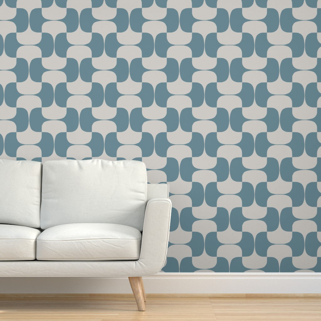 Peel & Stick Wallpaper 12ft x 2ft - Mid Century Midcentury Modern Abstract  Shapes Minimal Mushroom Grey Blue Bold Custom Removable Wallpaper by  Spoonflower 