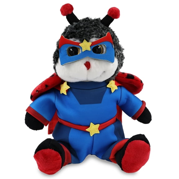 DolliBu Sitting Ladybug Plush Stuffed Animal with Superhero Costume - Cute Insect Toy with Red Cape Blue Suit, Eye Mask - Super Hero Adventure Plush for Kids - 9 Inches