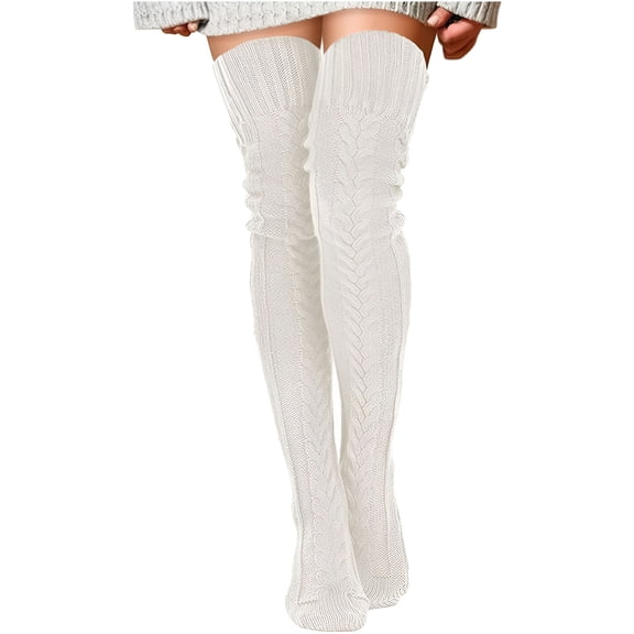 TELOLY Thigh High Stockings, Socks For Women, Women's Cable Knitted Boot Socks Extra Long Thigh High Winter Stockings Over Knee Leg Warmers, Fuzzy Socks, Knee High Stockings, Boot Socks, Beige