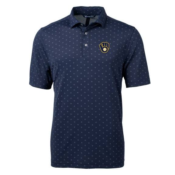 Men's Cutter & Buck Navy Milwaukee Brewers Big & Tall Virtue Eco Pique Tile Print Polo