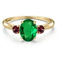 thumbnail image 3 of Gem Stone King 10K Yellow Gold Green Nano Emerald and Red Rhodolite Garnet 3-Stone Ring for Women | 0.99 Cttw | Oval 8X6MM | Gemstone May Birthstone | Size 7, 3 of 6