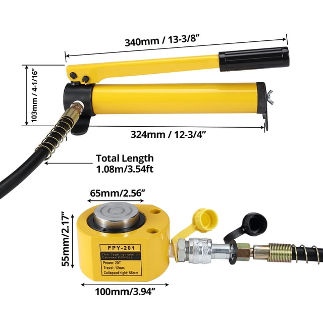 EDTara Combo Hydraulic Hand Pump and Cylinder Jack, Equipped With a Solid Lifting Ram for Efficient Lifting Operations In Worksites, Garages, and Workshops