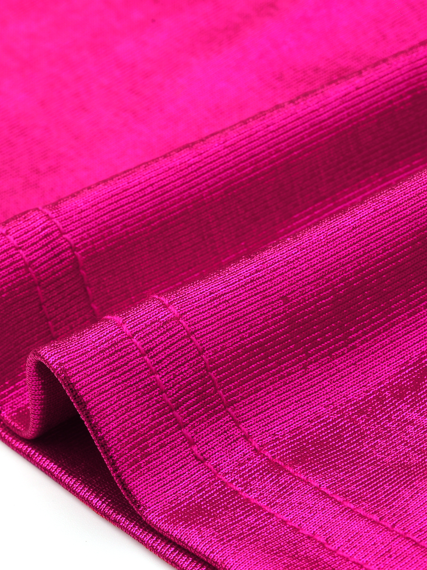 DARING DIVA Women's Metallic V Neck Ruffle Sleeve Shiny Wrap Blouse S Hot Pink