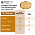 thumbnail image 5 of Strictly Sinks 19 Inch Gold Vessel Sink – Gold Glossy Ceramic Countertop Bathroom Sink, 5 of 8