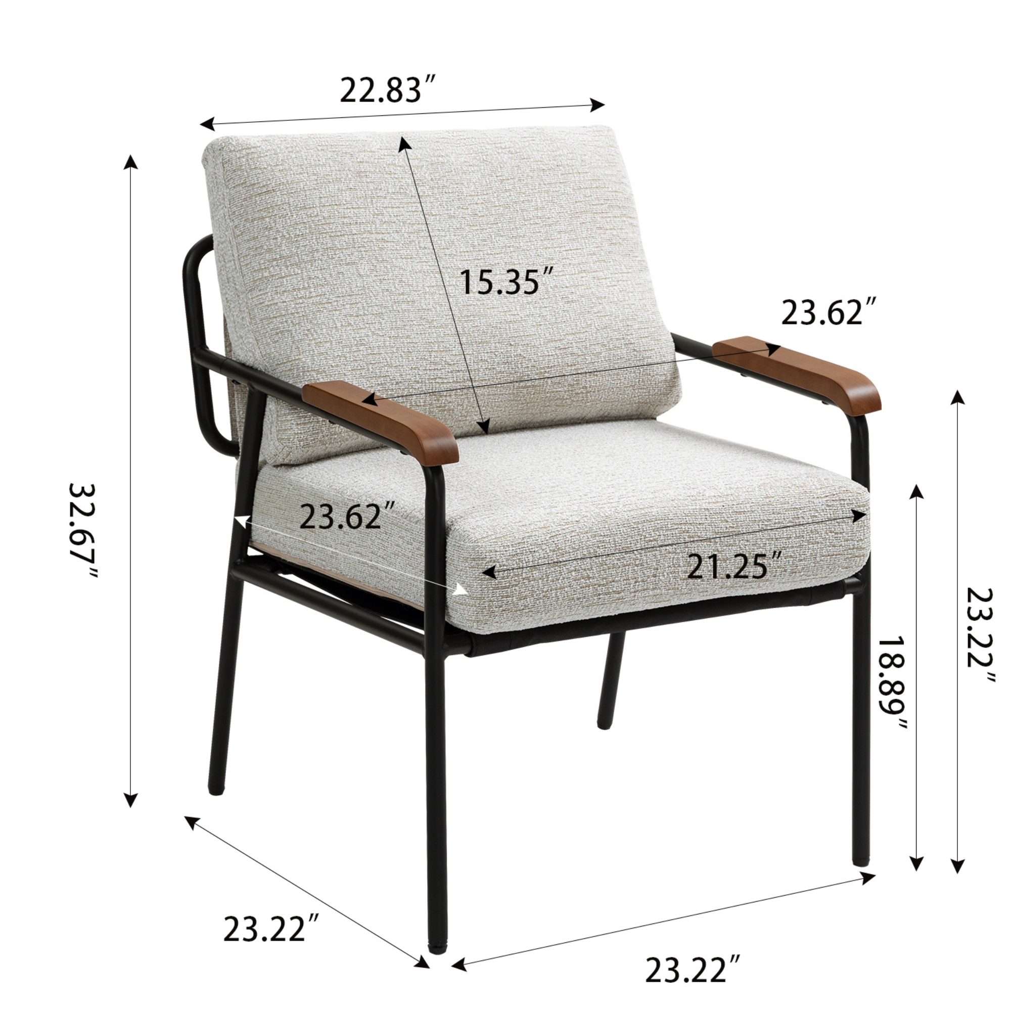Modern Arm Chair,Accent Chair,Upholstered Lounge Chair with Black Metal Frame for Bedroom, Living Room, Dining Room,Beige