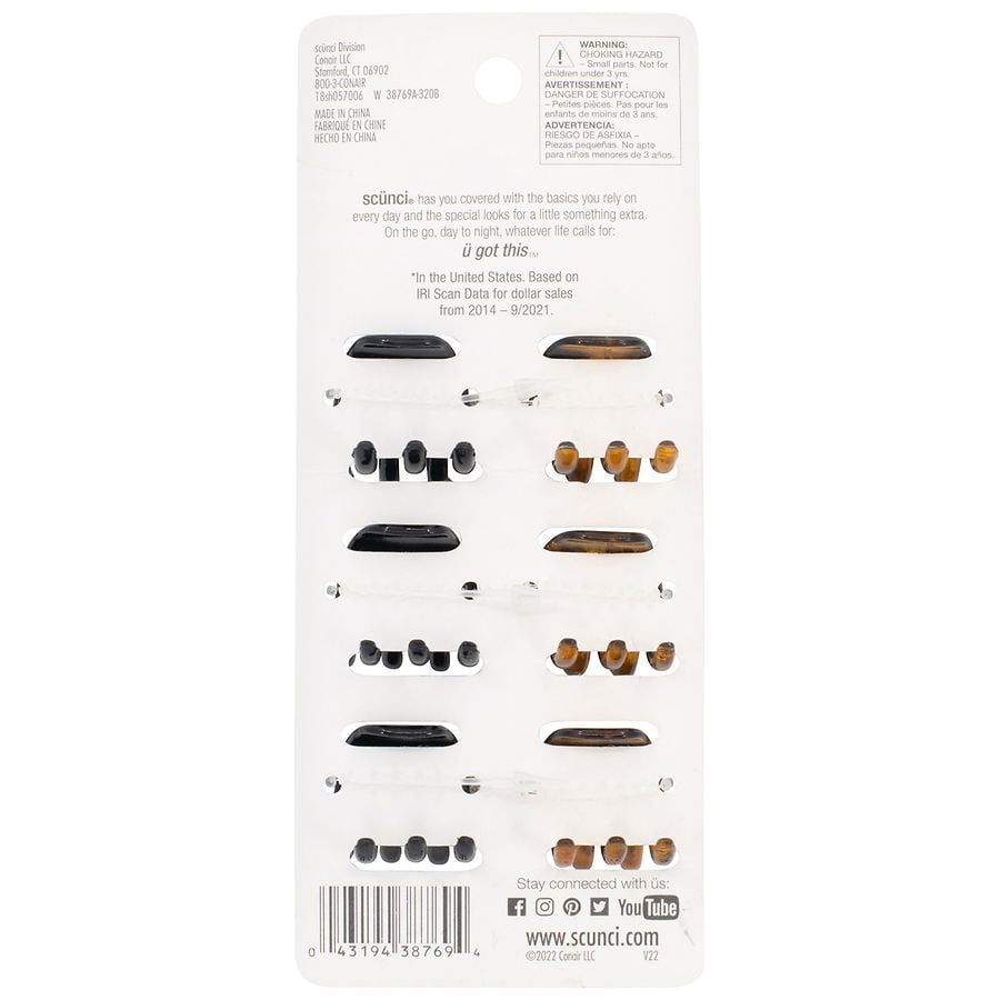 Scunci No-Slip Grip Mini Chunky Claw/Jaw Clips 6.0 ea Pack of 3