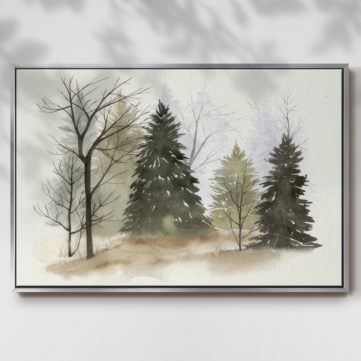In the Mist II - Framed Gallery Wrapped Holiday Canvas - 25 x 37 - Silver Frame