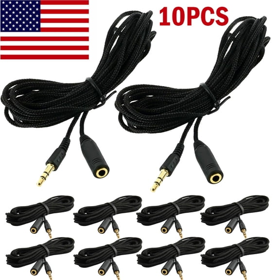 10Pcs 10ft 3.5mm 1/8" Stereo Audio Aux Headphone Cable Extension Cord M to F US