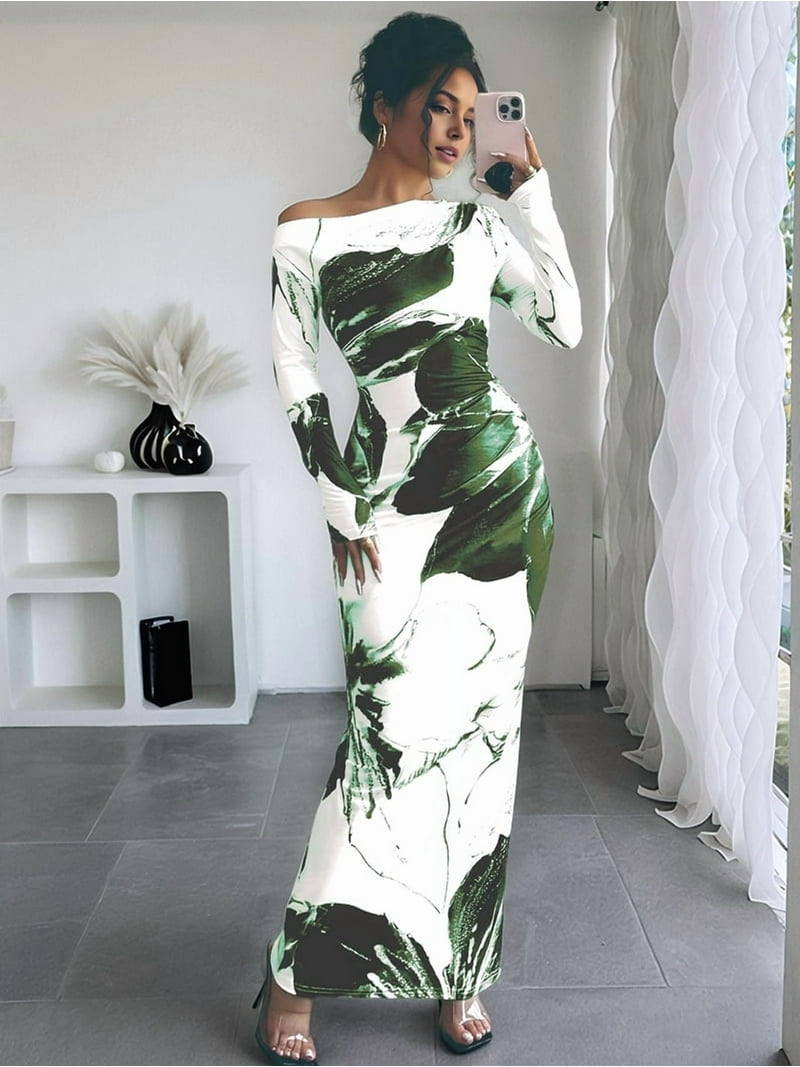 fall fitted dresses SHEIN BAE Women Elegant Grey Off-Shoulder Fitted Long Fall Dress,Elegant  Women Dresses,Fall Wedding Guest Dress