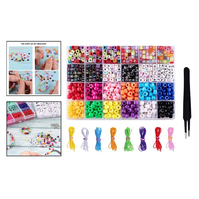 360pcs Beads Beads + 600x Alphabet Beads Letter Beads para joyas de bricolaje Kit surtido viene con 8 colores de cuerda elástica, 1 BLESIY fabricación de pulseras