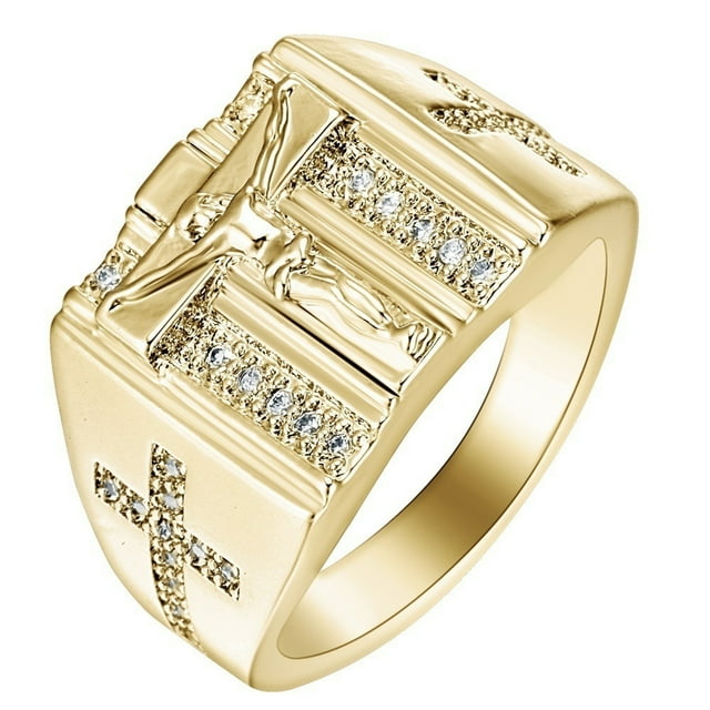 Anillo para hombre Anillo cruzado Chapado en oro amarillo de 18 k Joyería de diamantes con incrustaciones de Jesús