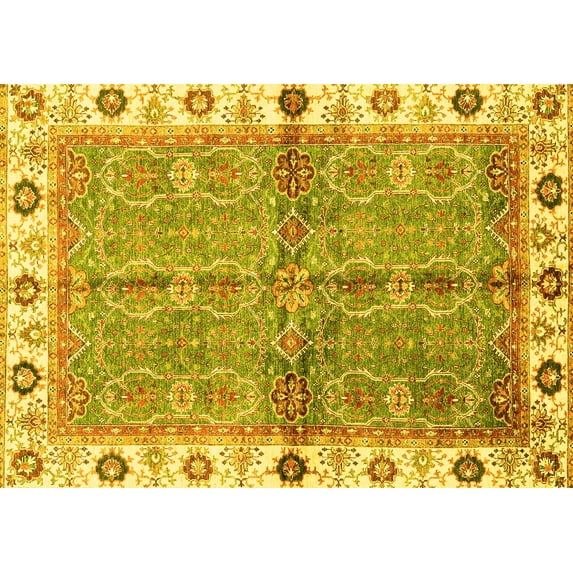 Ahgly Company Machine Washable Indoor Rectangle Oriental Yellow Traditional Area Rugs, 5' x 8'