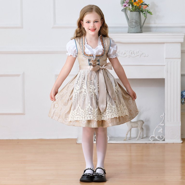 oktoberfest dress Midi Bavarian Dirndl Joelina Silk Satin Oktoberfest Dress L / Apron, Lace-up Bodice, Traditional Bavarian Style / Oktoberfest / Bavarian