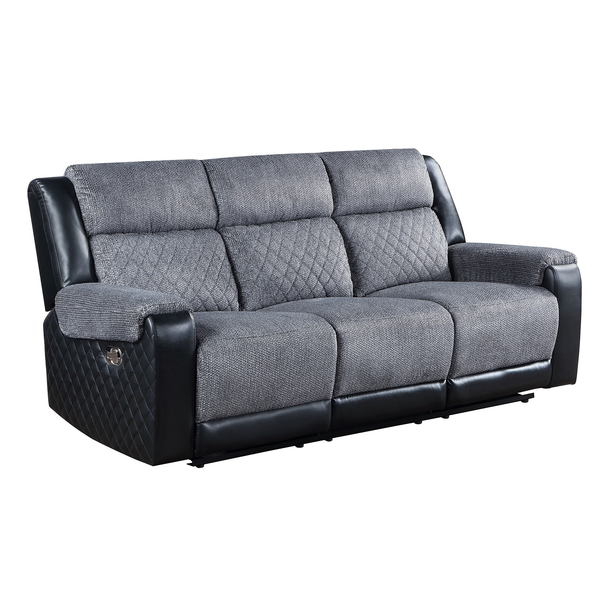 Global Furniture USA U5914 Gray/Black Fabric Reclining Sofa with Padded Cushions