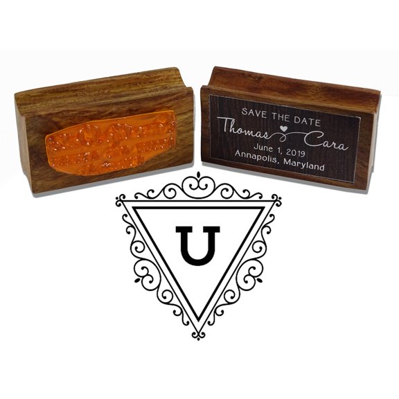 Printtoo Triangle Swirl Border Letter U Inital Uppercase Monogram Wood Mounted Rubber Stamp