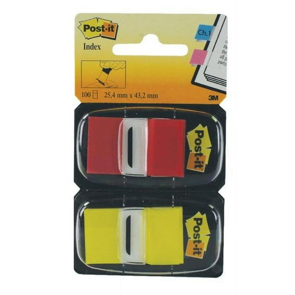 Post-It MMM680-R-Y2 Index Flags - Yellow & Red - Case of 100 - 2 Pack of 50 Flags