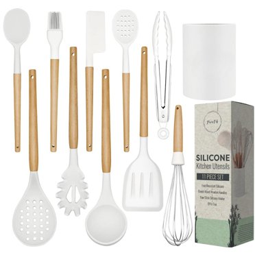 Five14 Silicone Kitchen Utensils Set with Wooden Handle | Non-Stick ...