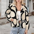 thumbnail image 3 of Jackets for Women Winter Coat Jackets Flannel Stand Collar Jacket(Abstract Beige Black Art Design,Size:S-4XL), 3 of 7