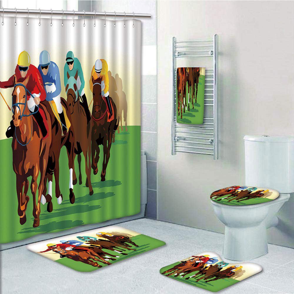 PRTAU Colorful Competitive Scene with Jockeys Racing Horses Equine