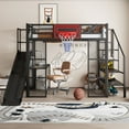 thumbnail image 4 of Harper & Bright Designs Full Size Metal Loft Bed with Built-in Desk and Wardrobe, Heavy Duty Loft Bed with Slide and Staircase & Basketball Hoop, Black, 4 of 12