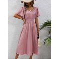 thumbnail image 6 of Women'S Vintage Polka Dot Dress V-Neck Waist Cinching Elegant Short Sleeved A-Line Dress Pink S, 6 of 9