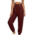 thumbnail image 5 of Women High Waist Cargo Jogger Pants Multi Pockets Pleated Loose Casual Cuffed Trousers for Outdoor Work Wine S, 5 of 8