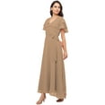 thumbnail image 2 of eloria Women's Georgette Ankle Length V Neck Short Sleeve Waist Tie Long Dress, Color : Beige | Size : M, 2 of 5