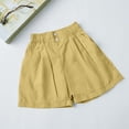 thumbnail image 5 of Girls Yellow Shorts High Waisted Pleated 100% Cotton Paper Bag Waist Elastic Waistband Casual Summer Play School Shorts for Kids Little Big Kids,Size 5-6 T, 5 of 6