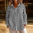 thumbnail image 2 of Ecqkame Women's Striped Shirts Fashion Casual Loose Turndown Collar Long Sleeve Tops Button-Up Lightweight Blouses Black XXL, 2 of 9
