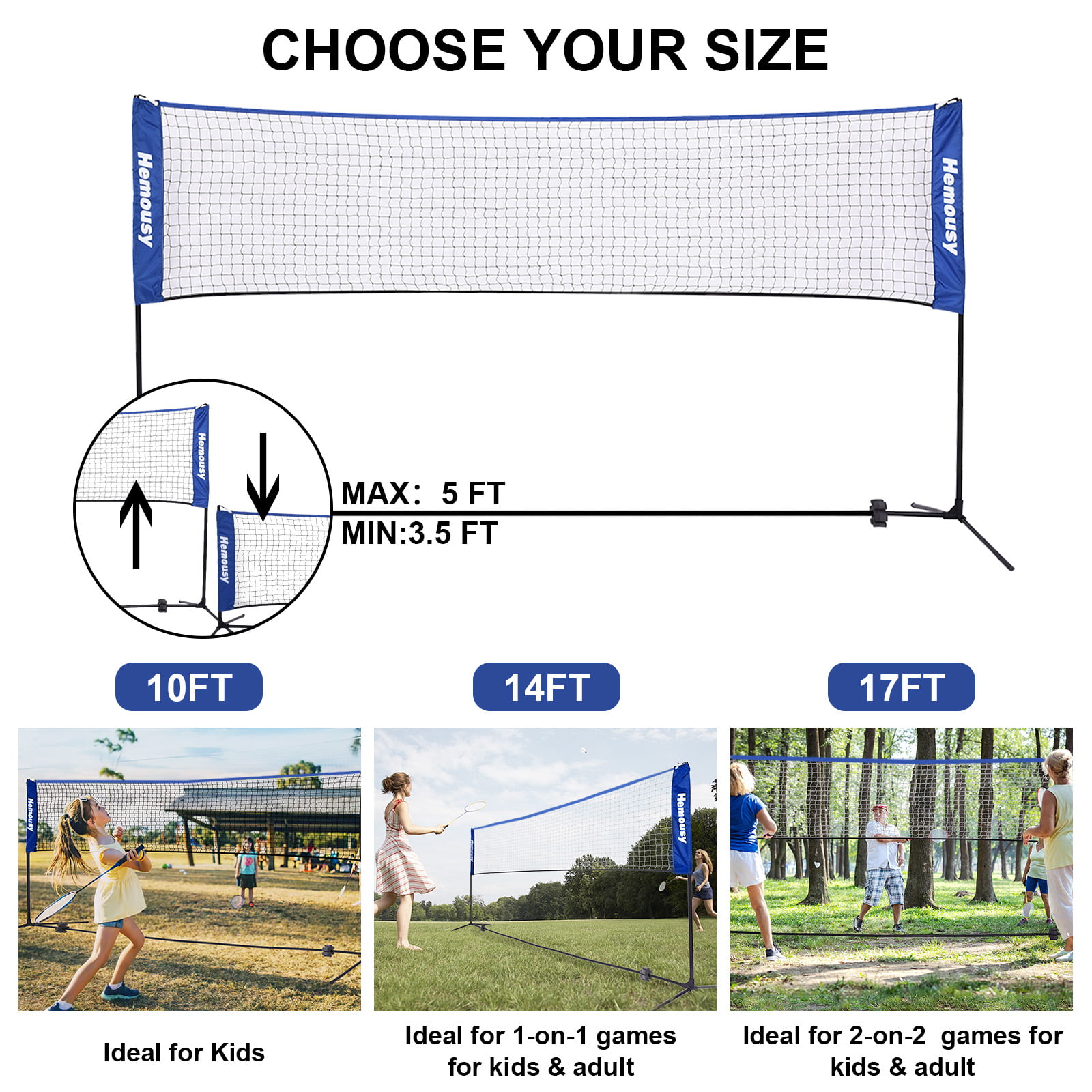 Pickleball Easy Setup Nylon Sports Net with Stand Poles Soccer Tennis Tennis 14FT Portable Badminton Net Set for Kids Volleyball Indoor and Outdoor 