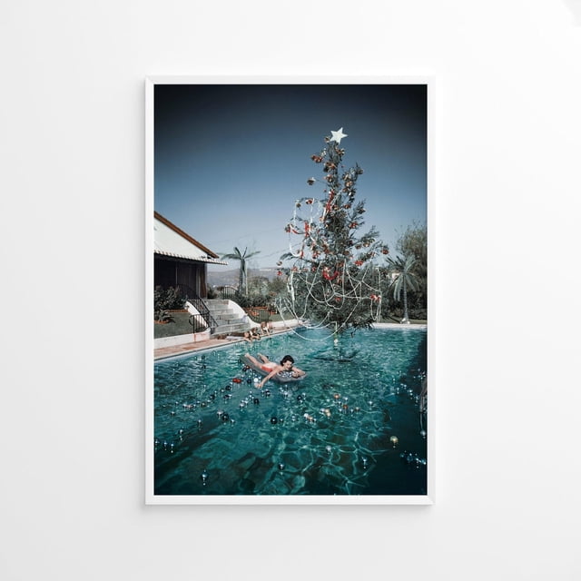 Póster con la foto de Slim Aarons en la piscina de Navidad, impresión vintage, impresiones fotográficas, impresión fotográfica de la alta sociedad